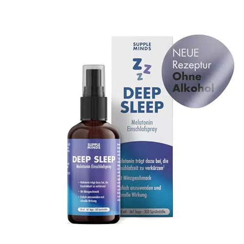SUPPLEMINDS Deep Sleep Spray Extra starkes Melatonin Einschlafspray hochdosiert mit 0
