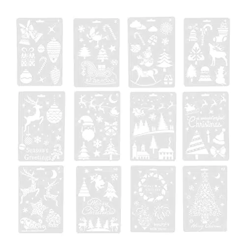 SUPVOX 12 Stück Zeichenschablonen Malschablonen Weihnachten Schablone Set Stanzschablone Stanzformen für DIY Bullet Journal Album Scrapbooking Papier Karte Deko