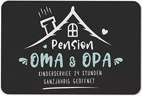 Tassenbrennerei Fußmatte mit Spruch Pension Oma & Opa Kinderservice 24 Stunden Ganzjährig geöffnet - Geschenk Türmatte lustig für innen & außen