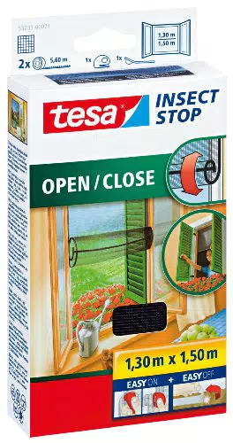 tesa Insect Stop COMFORT Open / Close Fliegengitter Fenster zum Öffnen & Schließen - Insektenschutz Rollo selbstklebend - Anthrazit