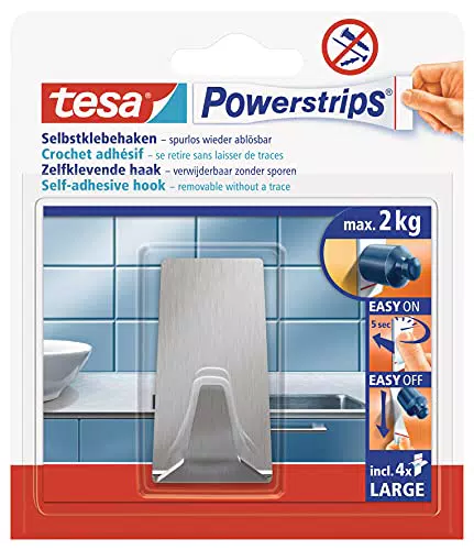 tesa Powerstrips Haken LARGE aus Metall - selbstklebender Badhaken