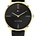 Tommy Hilfiger Analog Quarzuhr für Damen mit Schwarzes Lederarmband - 1782379
