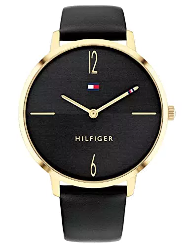 Tommy Hilfiger Analog Quarzuhr für Damen mit Schwarzes Lederarmband - 1782379