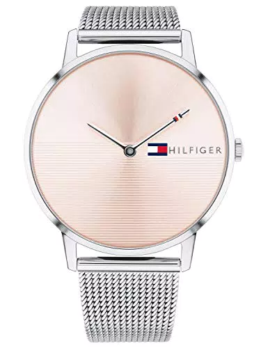 Tommy Hilfiger Analog Quarzuhr für Damen mit Silbernes Edelstahl-Mesh-Gliederarmband - 1781970