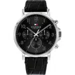 Tommy Hilfiger Multi Zifferblatt Quarz Uhr für Herren mit Schwarzes Lederarmband - 1710381