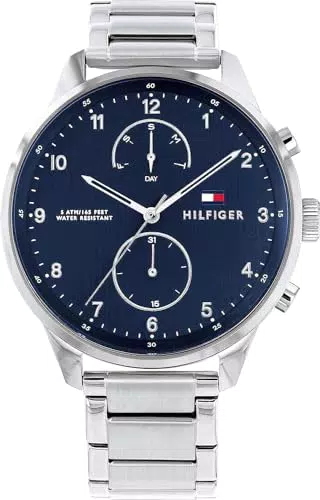 Tommy Hilfiger Multi Zifferblatt Quarz Uhr für Herren mit Silbernes Edelstahlarmband - 1791575