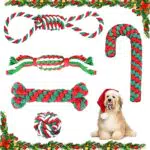 TOPJOWGA Weihnachten Hunde Kauspielzeug, 5 Stück Weihnachts-Zuckerstangen-Seil