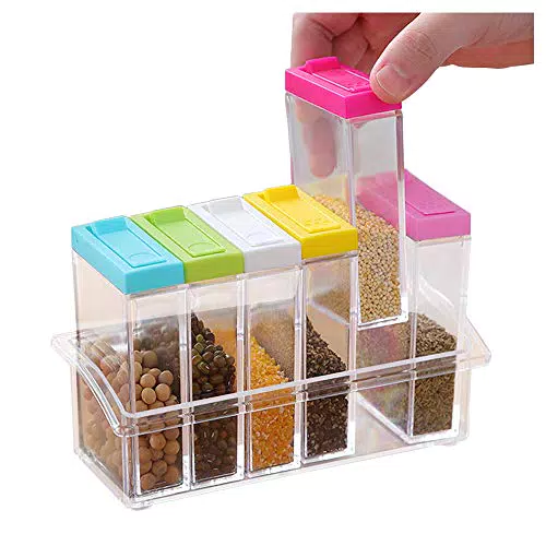 Transparente Gewürzbox aus Kunststoff, 6 Stück, Gewürzgläser