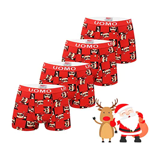 Trendy Boy Jungen Weihnachten Baumwolle Boxershorts Unterwäsche 2-14 Jahre Unterhose 4er-Pack Rote Farbe Neujahr Sonderkollektion Italienisches Design Ultra Soft