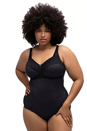 Ulla Popken Damen Bodyforming-body, Pinstripe Body, Schwarz