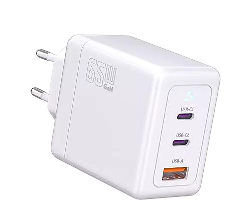 USB C Ladegerät 65W, USB Netzteil GaN, 3-Port PD Schnellladegerät Kompatibel mit iPhone 15