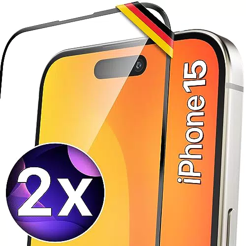 UTECTION 2x Full Screen Schutzglas für iPhone 15, Perfekte Passform vom deutschen Anbieter