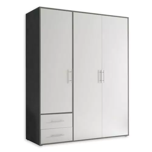 VALENCIA Kleiderschrank in Matera, Weiß - Vielseitiger Drehtürenschrank 3-türig mit viel Stauraum für Ihr Schlafzimmer - 155 x 195 x 60 cm