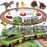 vamei Dinosaurier Spielzeug LKW mit Autorennbahn Dino Rennstrecke Auto Spielzeug Dinosaurier Transport Truck mit Musik Dinosaurier Figuren Geschenk für Kinder Junge 3 4 5 6 7 8 Jahre
