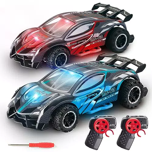 VATOS 2 PCS Ferngesteuertes Auto, RC Monster Truck Fernbedienung Auto 2WD Offroad Fahrzeug 18km/h Geländegängig 1:24 RTR Spielzeug mit LED Lichtern für Kinder Jungen Mädchen ab 4 5 6 7 8 Jahre