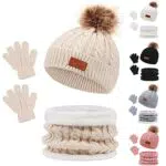 Veokeny Kinder Wintermütze Jungen Mädchen Warm Niedlich Strickmütze Schalmütze Schlupfmütze Beanie Mütze mit Fleecefutter