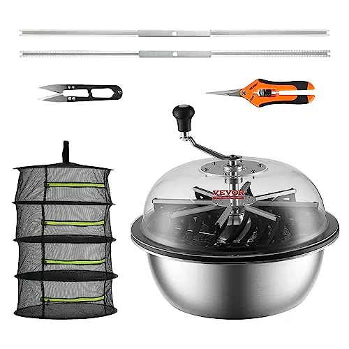 VEVOR 19" Erntemaschine Manuell Trimmer Blattschüssel-Trimmer mit Netztasche und 3 Arten von Edelstahl-Klingen zum Schneiden von nasse/trockene Pflanzen Tumble Cutter Bowl Erntemaschine Grow