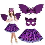VIKILON 3Tlg. Fledermaus Kostüm Kinder, Halloween Fledermauskostüm Mädchen