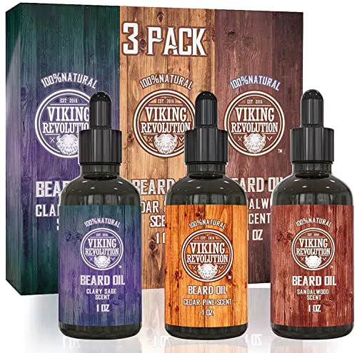 Viking Revolution Herren - Bartöl Set 3x28g 3er Packung - Für Die Gesunde Bartpflege - Aus Ganz Natürlichen Sandelholz
