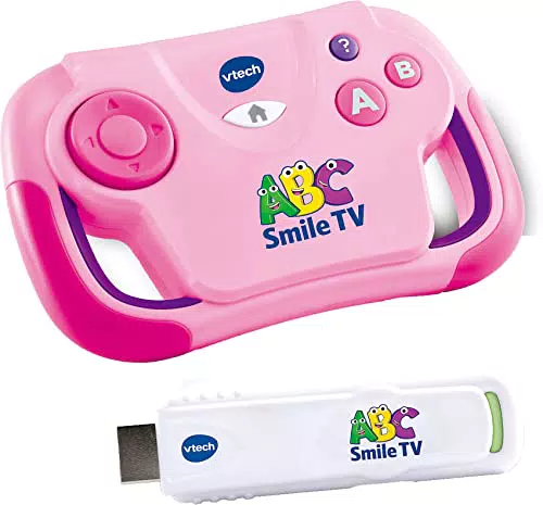 VTech ABC Smile TV pink Kabellose Lernkonsole mit HDMI-Stick für den Fernseher mit 15 Spiel-Level für stundenlangen Lernspaß Für Kinder von 3-7 Jahren