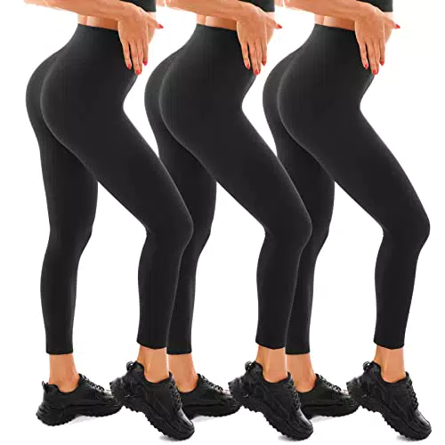 Walifrey Leggings Damen, High Waist Leggings für Damen Opak Leggings 3 Packung Schwarz LX