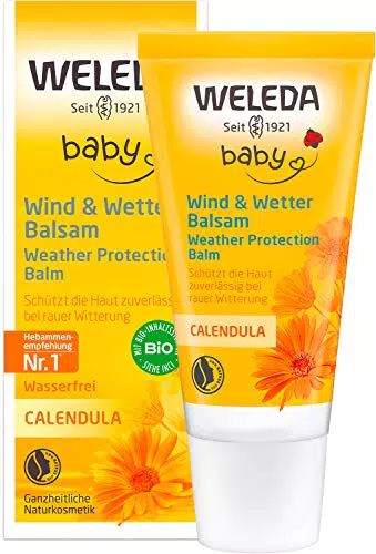 WELEDA Bio Baby Calendula Wind & Wetter Balsam - Naturkosmetik Gesichtscreme & Handcreme mit Mandelöl & Sesamöl zum Schutz empfindlicher & trockener Baby Haut vor rauer Witterung & Kälte