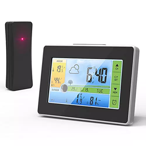 Wetterstation mit Außensensor, Digital Innen und Außen Thermometer Hygrometer mit Farbdisplay