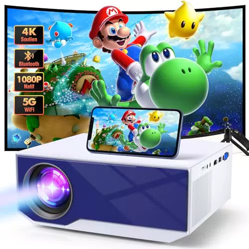 Wielio Mini Beamer WiFi Bluetooth Tragbarer Beamer Mini Outdoor/Home Video Native 1080P Full HD 4K Wireless Home Cinema Display 300 Zoll