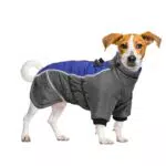 Woiil Hundemantel Warm Winterjacke wasserdichte Hundeweste mit Fleece Kurzarm Haustierkleidung mit Reißverschluss Reflektorstreifen Geschirr Bauchschutz Outfit Blau/Grau