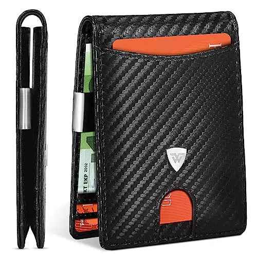 WONSEFOO Geldbörse Herren Slim RFID-Blockierung Kohlefaserleder Portmonee mit 12 Kreditkartenfächern