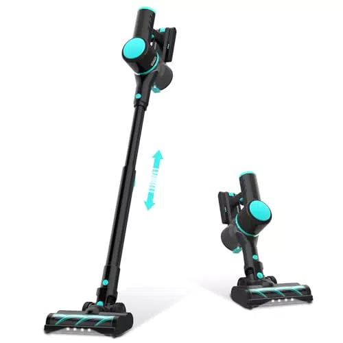 WOWGO Akku Staubsauger 30000pa Staubsauger Kabellose Beutellos mit LED Bürste & Wandhalterung