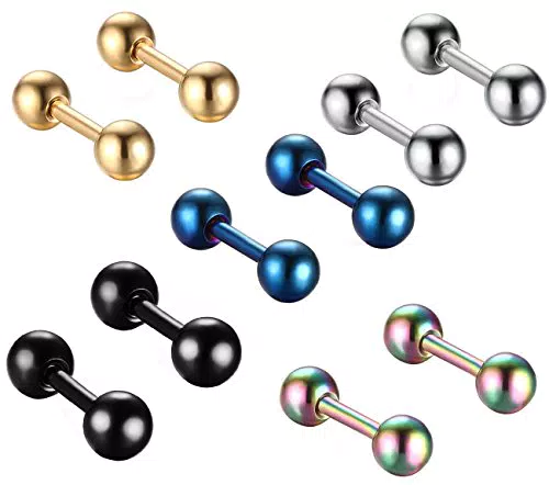 Yoodeet 5 Pairs of Mixed Colors High Polished Earrings Surgical Steel Ear Piercing Studs Earrings Sets 4mm