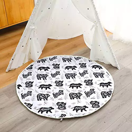 Youuys Gesteppte Krabbeldecke für Baby 100cm Weiche Krabbelmatte in Niedliches Tierdesign Baby Spielmatte mit Rutschfester Unterseite zum Krabbeln und Spielen
