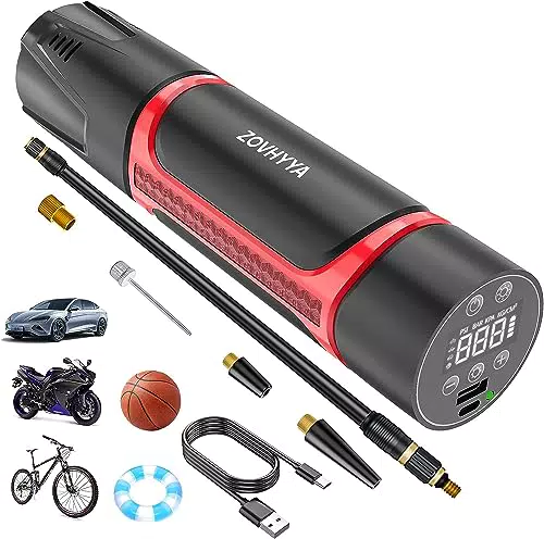 ZOVHYYA Akku Luftpumpe 150PSI Elektrische Luftpumpe 4500mAh Mini Luftkompressor USB Typ-C-Eingang Fahrradpumpe mit Digitalem LED-Licht für Auto Motorrad Ball usw