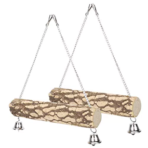 2 Stück Pet Birds Papageien Holz Schaukel Stand Bar Sicherheitsspielzeug mit Haken Schaukel Kauen Beißen Spielbank für Aras Sittiche Papageien Nymphensittiche Conures