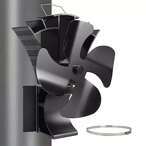 3-in-1 Ofenventilator mit Magnet, Kaminofenventilator mit verstellbarem Band- 4 Blätter Ventilator Ohne Strom für Kaminrohr