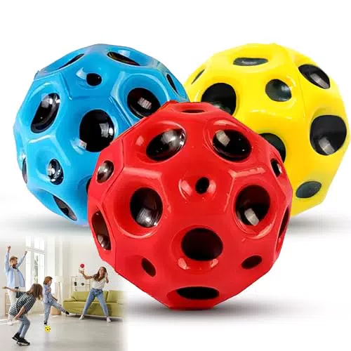 3x Moon Ball - Jump Ball Springball für Kinder Galaxy Ball rot-Gelb-blau Astro Jump Ball anti stress Spielzeug - moon ball original - ball der hoch springt - Gummiball Spaceballs - bouncing ball