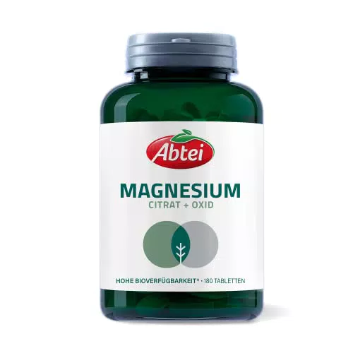 Abtei Nature & Science Magnesium Magnesiumcitrat und Oxid mit hoher Bioverfügbarkeit 400 mg je Tagesdosis - laborgeprüft