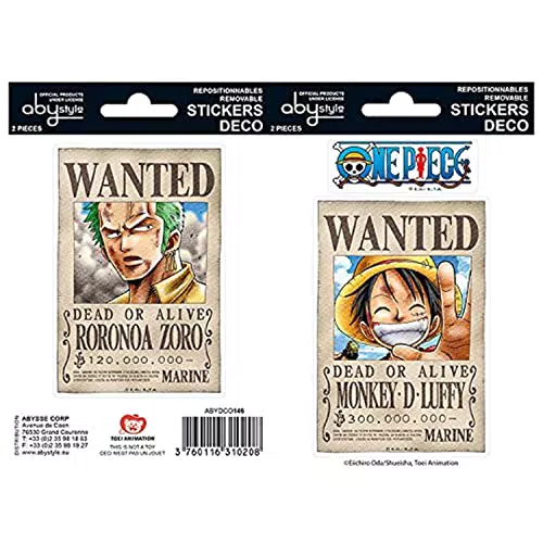 ABYSTYLE - ONE PIECE - Stickers - 16x11cm- Wanted Luffy/Zoro