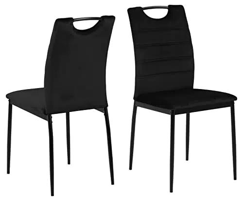 AC Design Furniture Drew Gepolsterte Samt-Esszimmerstühle 4er-Set mit Schwarzem Stoff und Schwarzen Metallbeinen