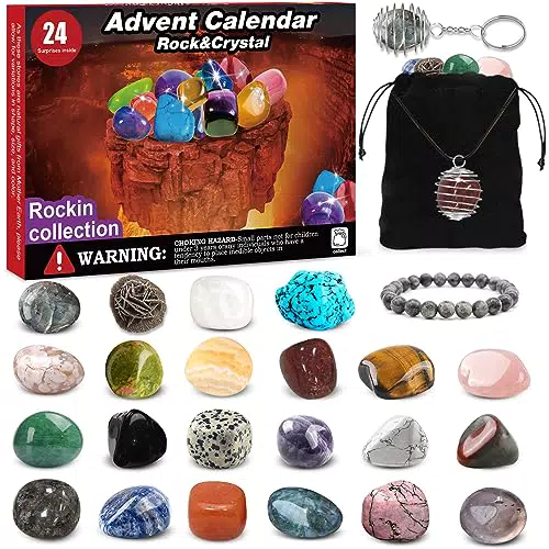 Adventskalender 2023 für Kinder Kristalle-24 Tage Weihnachtskalender Countdown mit Natürlichen Edelsteine