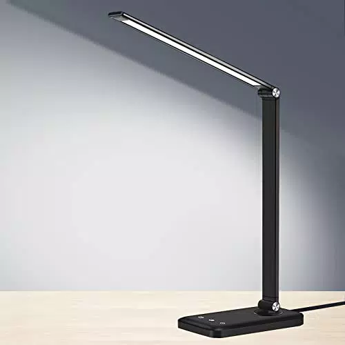 AFROG Schreibtischlampe LED mit USB Ladeanschluss, Bürolampe Tischlampe mit 5 Farben und 10 Helligkeitsstufen