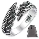 AIFUYUDM Ring Verstellbar 925 Silber Feder Ring Frauen Offene Ring Unisex Vintage Angel Ring Engels Flügel Ring für Damen Frauen Geschenk personalisiert Verlobungsringe Eheringe mit Geschenkbox