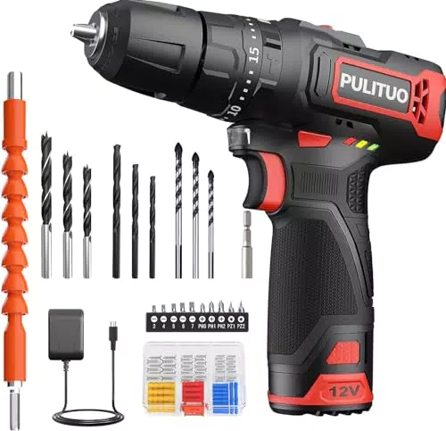 Akku-Schlagbohrmaschine 12 V, PULITUO schlagbohrschrauber set