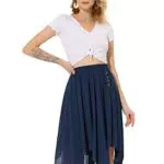 Allegra K Damen Elastische Taille Chiffon Taschentuch Saum Midi Rock Navy blau X