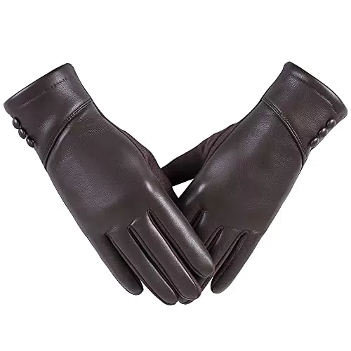 alqqas Damen-Winter-Lederhandschuhe mit Touchscreen