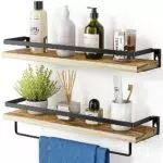 AMADA HOMEFURNISHING Wandregal Holz 42cm, Regalbrett mit Handtuchhalter