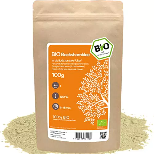 amapodo Bockshornklee gemahlen Bio 100g - Bockshornkleesamen Pulver - Geschenke für Frauen - Tee Gewürze - Fenugreek Powder - Boxhornklee - Kasuri Methi - Trigonella foenum-graecum