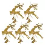 Amosfun 5pcs Christbaumschmuck Rentier Figur mit Jingle Bell Weihnachtsbaum hängenden Dekorationen für Urlaubsparty Ornamente Gold