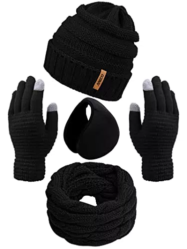 Aneco Winter Warm Sets Strickschal Beanie Hut Touchscreen Handschuhe und Winter Ohrwärmer für Männer oder Frauen